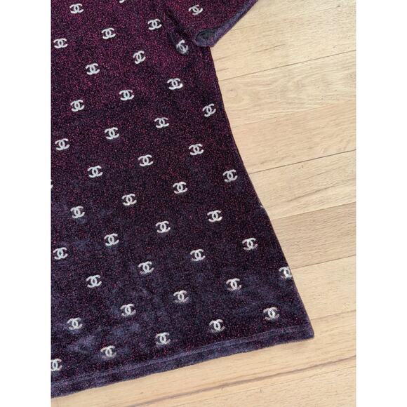 Chanel 20N Navy Blue Fuchsia Pink Silver Sequin CC Logo Stretch Top T Shirt 38 - Picture 8 of 16